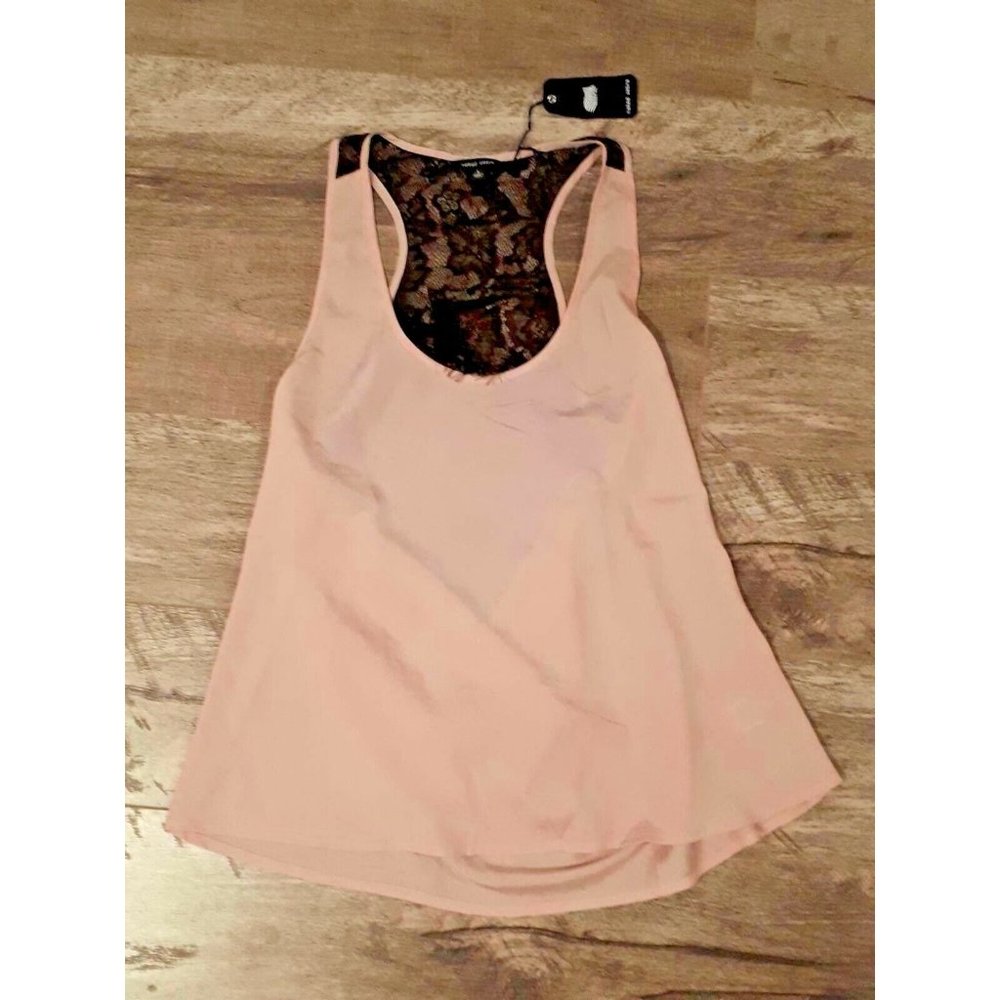 NAKED ZEBRA Women's Back LACE Draped TANK Loose TOP Shirt PINK ( L )